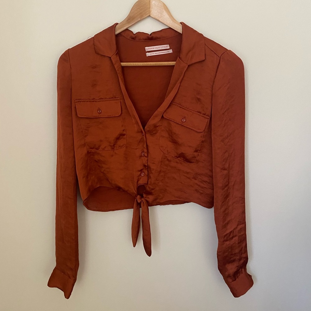 UO cropped satin button down